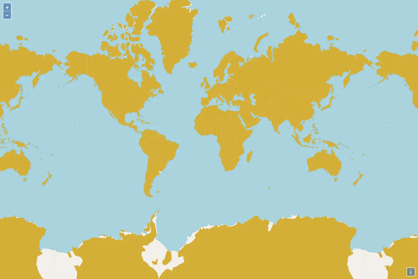 World map with undiscovered maps painted gold